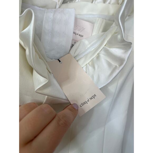 NWT Cinq A Sept Tamra Off Shoulder Ruffle Neck Long Sleeve Ivory Mini Dress - Picture 5 of 8